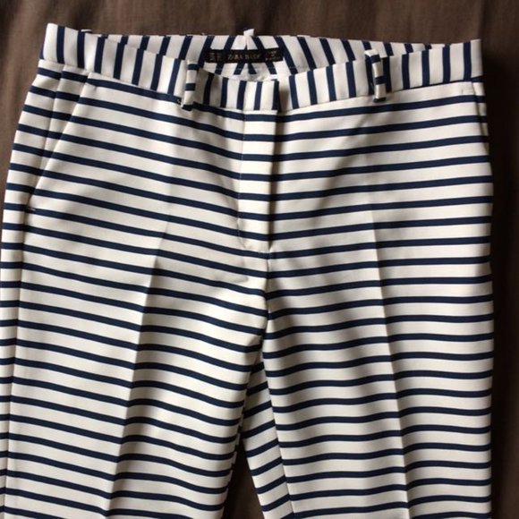 Zara Basic Horizontal Stripe Blue & White Trousers Size 8 - Picture 3 of 4